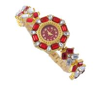 JUSKAQZYI Digital Reloj Reloj de Pulsera Dorado de Cuarzo for Mujer, con Forma de Flor y Estuche con Piedras engastadas, Regalo for Mujer. Deportivo Reloj(Rot)