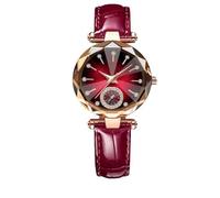 JUSKAQZYI Digital Reloj Relojes for Mujer con Elegante Correa de Cuero, Reloj de Pulsera analógico Creativo con Esfera de Diamantes, cumpleaños. Deportivo Reloj(Rot)