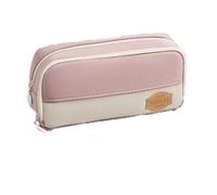 JUSKAQZYI Estuche Escolar Estuche Escolar de Gran Capacidad y Doble Capa, Organizador Sencillo de papelería Compatible with niñas. Cuero(Rose)