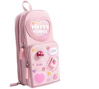 JUSKAQZYI Estuche Escolar Estuche Escolar único y estético con Forma de Mochila for niños, Organizador de papelería de Gran Capacidad con Cremalleras for la Escuela y la Oficina. Cuero(Cherry Pink)