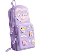 JUSKAQZYI Estuche Escolar Estuche Escolar único y estético con Forma de Mochila for niños, Organizador de papelería de Gran Capacidad con Cremalleras for la Escuela y la Oficina. Cuero(Bear Purple)