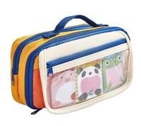 JUSKAQZYI Estuche Escolar Estuche for lápices for niños, Colorido, con asa y Cremallera Suave, Caja de crayones for organizar útiles Escolares. Cuero(Blue Yellow)