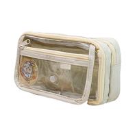 JUSKAQZYI Estuche Escolar Estuche Transparente y Minimalista for lápices, Personalizado, for Estudiantes de Primaria, Neceser multifunción for Maquillaje. Cuero(Beige)