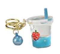 JUSKAQZYI Llaveros acrílicos creativos con forma de taza de té con leche y arenas movedizas líquidas, ideales for fundas de teléfonos móviles, bolsos y llaveros.(Blu)