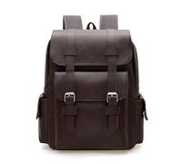 JUSKAQZYI mochila escolar Mochila de cuero sintético for hombre y mujer, resistente al agua, for portátil, viajes, escuela, ligera, gran capacidad portatil(Dark brown)