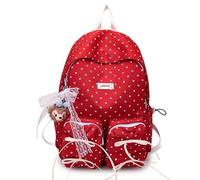 JUSKAQZYI mochila escolar Mochila escolar con lazo de lunares for adolescentes, ligera, for portátil, for niñas y mujeres, informal, for escuela secundaria y universidad. portatil(Rot)