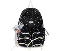 JUSKAQZYI mochila escolar Mochila escolar con lazo de lunares for adolescentes, ligera, for portátil, for niñas y mujeres, informal, for escuela secundaria y universidad. portatil(Noir)