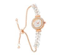 JUSKAQZYI Reloj de Cuarzo con Diamantes for Mujer, Elegante Reloj de Esfera Redonda, Pulsera de Hojas Ajustable Sencilla for Mujer(Weiß)