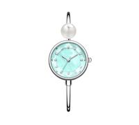 JUSKAQZYI Reloj de Pulsera Delicado for Mujer, Elegante Brazalete de Perlas, Reloj de Pulsera de Cuarzo Redondo Resistente al Agua, Regalo for Mujer(Light Green)