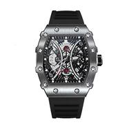 JUSKAQZYI Reloj Deportivo Reloj mecánico Cuadrado Hueco Impermeable for Hombre, Reloj de Pulsera con Correa de Caucho, Luminoso, Resistente al Agua, for Uso Formal e Informal. Digital(Silver,Oranje)