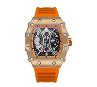 JUSKAQZYI Reloj Deportivo Reloj mecánico Cuadrado Hueco Impermeable for Hombre, Reloj de Pulsera con Correa de Caucho, Luminoso, Resistente al Agua, for Uso Formal e Informal. Digital(Gold,Rot)