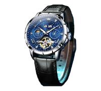 JUSKAQZYI Reloj Deportivo Reloj mecánico Totalmente automático, Resistente al Agua, for Hombre, multifunción, Luminoso, Digital(Black Belt+Blue Face)