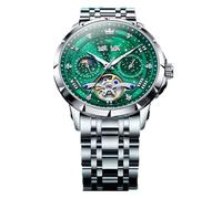 JUSKAQZYI Reloj Deportivo Reloj mecánico Totalmente automático, Resistente al Agua, for Hombre, multifunción, Luminoso, Digital(Steel Belt+Green Face)