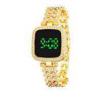 JUSKAQZYI Reloj Digital de Cuarzo electrónico con Diamantes for Mujer, Pulsera de Lujo de Acero Inoxidable, Reloj de Pulsera Digital de Cuarzo, un Regalo de cumpleaños Sencillo.(Gold)
