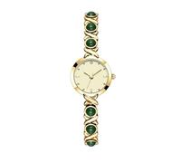 JUSKAQZYI Relojes Elegantes for Mujer, Pulsera de Perlas Vintage, Reloj de Pulsera de Cuarzo Redondo Resistente al Agua y Delicado de Lujo for Mujer(Green Gold)