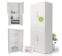 Juskys Armario archivador de metal - 180 x 80 x 40 cm - Armario de oficina con cerradura de acero con 3 estantes ajustables, patas ajustables en altura - Blanco