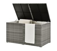 Juskys caja para cojines de ratán sintético Ikaria 950 L - Tapa con elevación automática y lona interior - Caja para cojines de 145 x 82 x 79 cm para jardín - Caja de jardín gris motado