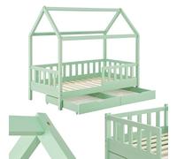 Juskys Cama Infantil Marli 80 x 160 cm con canapé de 2 Piezas, protección anticaída, somier y Techo - Cama de Madera Maciza para niños - Cama en Verde Menta