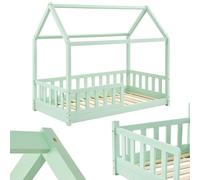 Juskys Cama Infantil Marli 80 x 160 cm con protección anticaída, somier y Techo - Cama casa de Madera Maciza para niños - Cama en Verde Menta