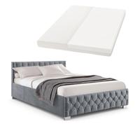 Juskys Cama tapizada Nizza 120 x 200 cm con colchón - Bastidor con somier, canapé e iluminación led - Revestimiento de Terciopelo y Acolchado Chesterfield - Gris