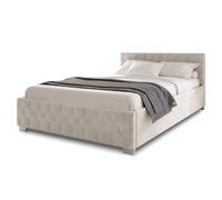 Juskys Cama tapizada Nizza 140 x 200 cm - Bastidor con somier, canapé e iluminación led - Cama con Revestimiento de Terciopelo y Acolchado Chesterfield - Beis
