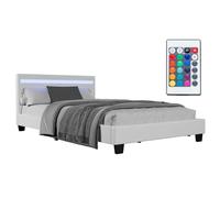 Juskys Cama tapizada Verona 120x200 cm - Cama Completa con iluminación LED, colchón y somier - Revestimiento de Cuero sintético - Blanca - Cama Juvenil