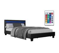 Juskys Cama tapizada Verona 120x200 cm - Cama Completa con iluminación LED, colchón y somier - Revestimiento de Cuero sintético - Negra - Cama Juvenil