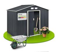 Juskys caseta metálica para Herramientas XL 9m³ con Techo a Dos Aguas, Puerta corredera y cimentación - 277 x 191 x 192 cm - Antracita - cobertizo metálico para jardín