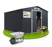 Juskys caseta metálica para Herramientas XXL 15m³ con Techo a Dos Aguas, Puerta corredera y cimentación - 277 x 319 x 192 cm - Antracita - cobertizo metálico para jardín