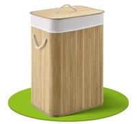 Juskys Cesto para la ropa de bambú Curly 72 litros en color natural - Cubo para la ropa con tapa, asa y 1 compartimento - Bolsa para la ropa de tela, extraíble y lavable Cesto para colada