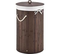 Juskys Cesto para la ropa de bambú Curly-Round - Volumen de 55 litros - con tapa, asa y bolsa para la ropa de tela - con 1 compartimento - En marrón