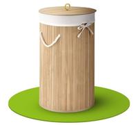 Juskys Cesto para la ropa de bambú Curly-Round - Volumen de 55 litros - Cubo para la ropa con tapa, asa y bolsa para la ropa de tela - Cubo para la ropa con 1 compartimento - Natural