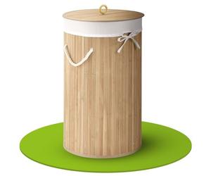 Juskys Cesto para la ropa de bambú Curly-Round - Volumen de 55 litros - Cubo para la ropa con tapa, asa y bolsa para la ropa de tela - Cubo para la ropa con 1 compartimento - Natural