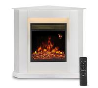 Juskys Chimenea Eléctrica 1000/2000W con Calefacción, Chimenea, Efecto Llama, Mando A Distancia, Iluminación Led Y Temporizador - Chimenea Eléctrica De Rincón (Blanco)(96X57X94Cm)