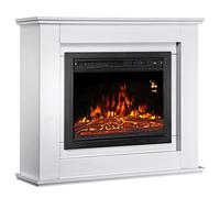 Juskys Chimenea Eléctrica 1000/2000W con Calefacción, Chimenea, Efecto Llama, Mando A Distancia, Iluminación Led Y Temporizador - Chimenea Eléctrica Chimenea De Pie (Blanco)(98X28X81Cm)