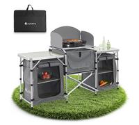 Juskys Cocina de camping plegable con bolsa de transporte, resistente al agua, a prueba de óxido, mesa de cocina plegable para camping al aire libre, caja de cocina plegable, color gris