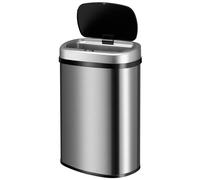 Juskys Cubo de basura de cocina con sensor de movimiento, color plateado, 50 l, con anillo de sujeción para bolsas de basura, acero inoxidable, eliminación sin contacto