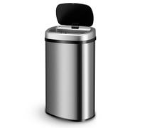 Juskys Cubo de basura de cocina con sensor de movimiento, color plateado, 60 l, con anillo de sujeción para bolsas de basura, acero inoxidable, eliminación sin contacto