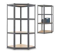 Juskys Estantería esquinera de Almacenamiento Corner Easy 160 x 75 x 40-75 cm | 320 kg, 4 estantes de Madera MDF | Metal galvanizado | Estantería para Cargas Pesadas Estantería para sótanos Gris