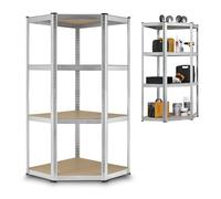 Juskys Estantería esquinera de Almacenamiento Corner Easy 160 x 75 x 40-75 cm | 320 kg | 4 estantes de Madera MDF | Metal galvanizado | Estantería para Cargas Pesadas Estantería para sótanos