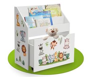Juskys Estantería Infantil para Libros con 3 estantes y juguetero - Librería de Madera Blanca - 63x30x70 cm APA - Almacenamiento de Libros y Juguetes en la habitación Infantil