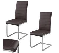 Juskys Juego de 2 sillas oscilantes Vegas - Silla de Comedor con Estructura metálica y Funda de Polipiel - Silla de Cocina Moderna en Color marrón