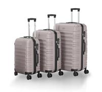 Juskys Maleta rígida con cerradura de combinación, ruedas silenciosas de 360°, mango telescópico, ligero, 4 maletas rígidas, champán, 3 unidades, moderno