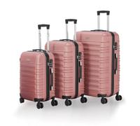 Juskys Maleta rígida con cerradura de combinación, ruedas silenciosas de 360°, mango telescópico, ligero, 4 maletas rígidas, Rosa., 3 unidades, moderno