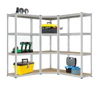 Juskys Sistema de 3 estanterías metálicas Easy | 1 estantería esquinera y 2 estanterías de Almacenamiento | 12 estantes de Madera MDF | 960 kg | Estantería para Cargas Pesadas Sistema de Encaje