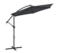Juskys Sombrilla colgante Brazil de 350 cm con manivela y base - Protección UV, impermeable e inclinable - Sombrilla para mercado - Gris