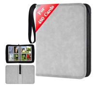 JUSONEY album cartas, con capacidad máxima para 480 tarjetas en 4 lados, álbumes de fotos de tarjetas, álbumes de fotos de tarjetas, album cromos(Gris)