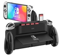 JUSPRO Funda de agarre compatible con el modelo OLED de Nintendo Switch, accesorios únicos de interruptor diseñados con agarre cómodo y ergonómico con 5 ranuras de juego