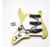 jussming Golpeador de guitarra eléctrica SSS precableado de 3 capas, repuesto de pastilla cargada amarilla con pastillas de bobina única para guitarras Fender Squier Strat Telecaster ST SG de tamaño