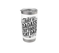 Just a Badass Tatuado Gato Papá Huellas Tatuaje Gatito Gatos Vaso térmico de acero inoxidable de doble pared